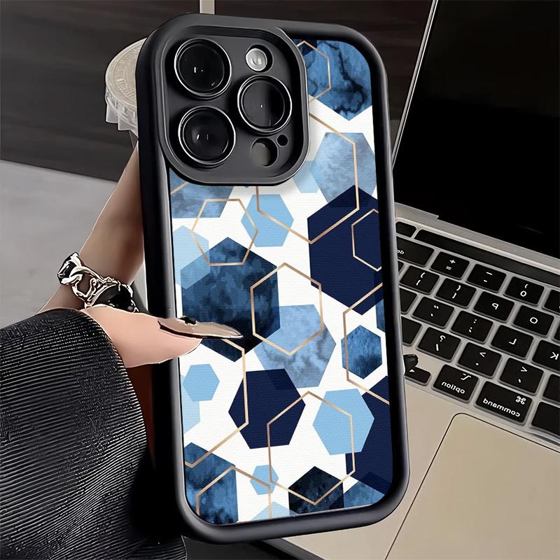 Phone Case for iPhone 17 Air 16E 15 16 Pro Max Geometric Marble Pattern Cover 14 Plus 13 12 Mini Soft Shell Silicone Fundas