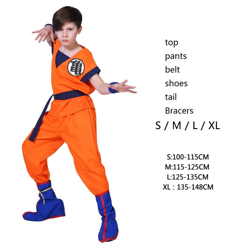 Kinderen Anime Z Son Goku Cosplay Kostuum Jongen Carnaval Feestpak Goku Zon Verkleedpak Vest Riem Polsbandjes Kinderen Halloween Verkleden 130(height125-135cm) orange