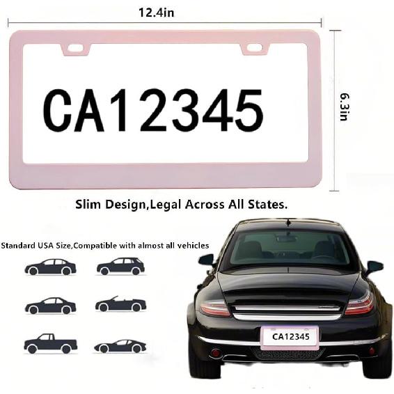 Fashion 2 Pack Matte Cherry Baby Pink License Plate Frames, Stainless Steel Car License Plate Cover Car Accessories With Screw Caps (Pink)