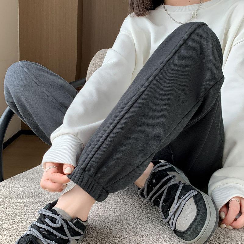 Fleece sweatpants women's new thickened thermal cotton pants in autumn and winter wear casual small footwear sweatpants
