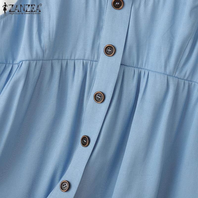 ZANZEA Women Casual Round Neck Summer Short Sleeve Patchwork T-Shirts