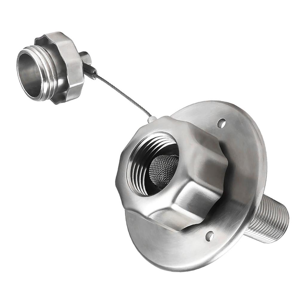 RV City Water Inlet 3/4in GHT Female 1/2in NPT Male 3in Flange RV Water Connection with Check Valve