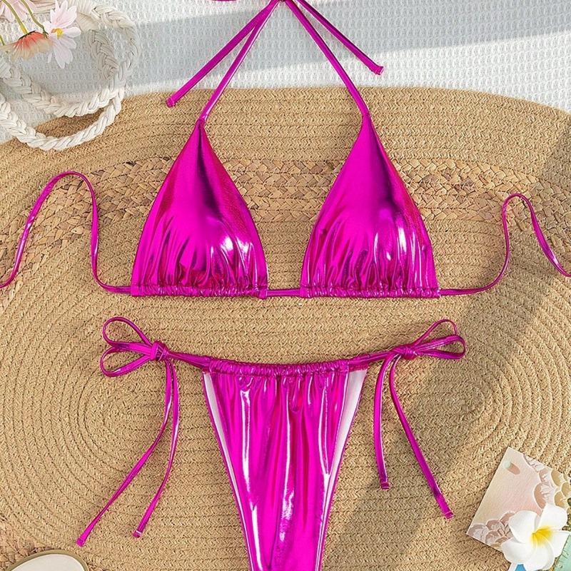 Neuer Damen-Badeanzug geteiltes Zweiteiler-Set bronzierender Stoff Nackenband sexy Bikini
