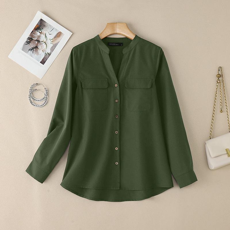 ZANZEA Women Casual V-Neck Solid Color Long Sleeve Blouse