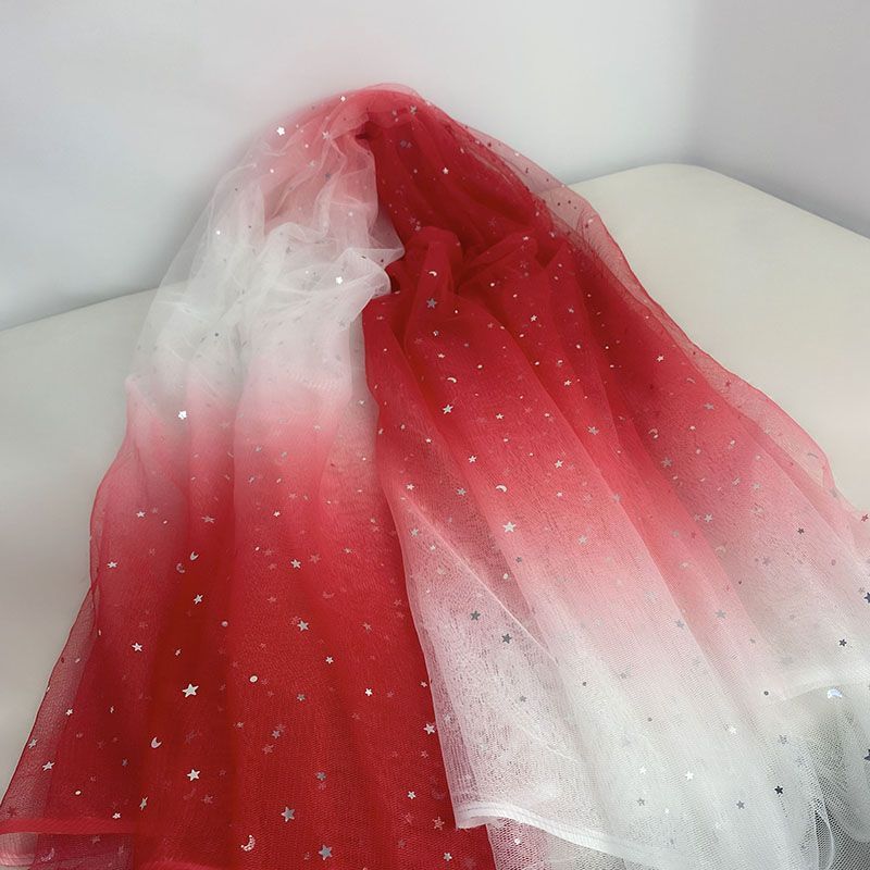 Gradient Rainbow Tulle Fabric Star Sequin By The Meter for Dress Hanfu Wedding Package DIY Sewing Cloth Soft Thin Draping Blue