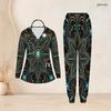 Women Plus Size Pink Purple Printed Nurse Scrub Set V Neck Long Sleeve Pocket Top And Long Pants
