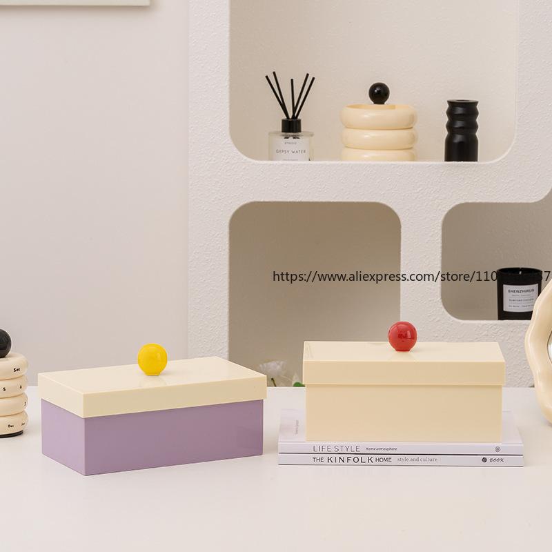 Nordic Ins Style Multi-Functional Storage Box With Handle Handball Cover Dust-Proof Separation Cosmetics Remover Cotton Swab Box