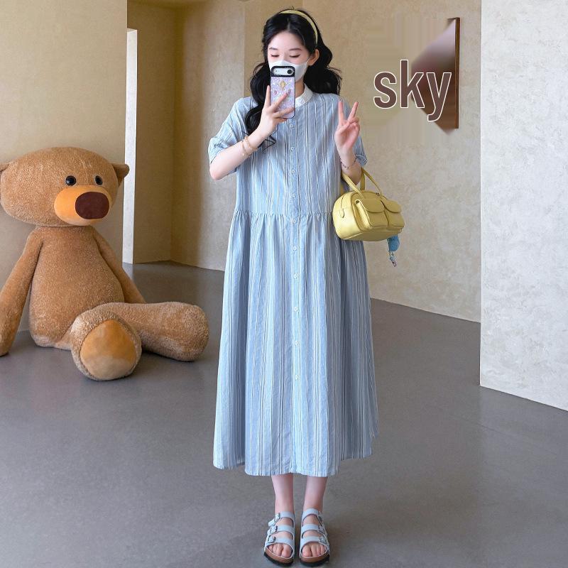 2026 Summer Fashion: Korean Style Loose Striped Maternity Dress M