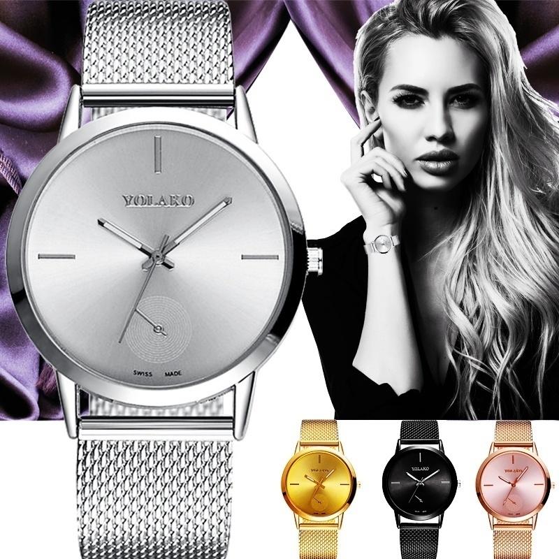 New Fashion Luxury Women Quartz Watch Rose Stainless Steel Mesh Belt Female Clocks Dress W