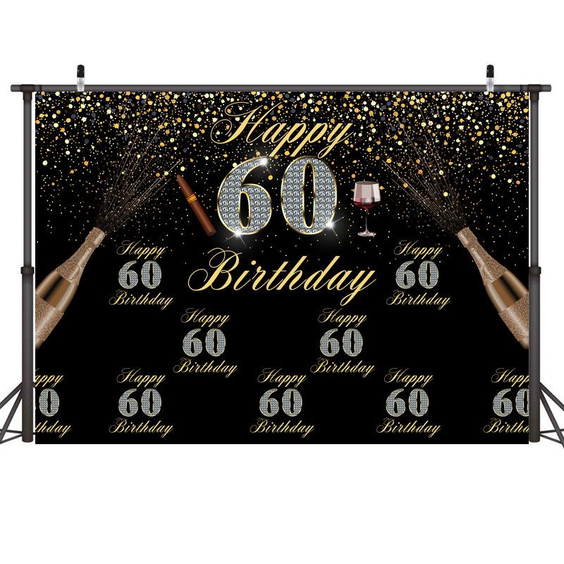 7x5ft Happy 18th 40th 50th Birthday Backdrop Black Gold Balloons Golden Glitter Sparkling Stars Men Women Baby Party Backdrop