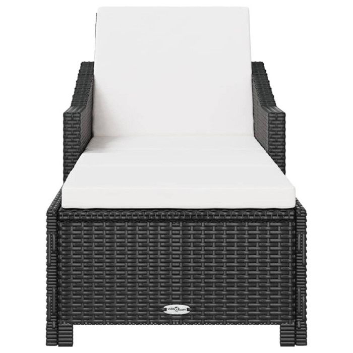 VidaXL Chaise longue avec coussin blanc crème Résine tressée Noir