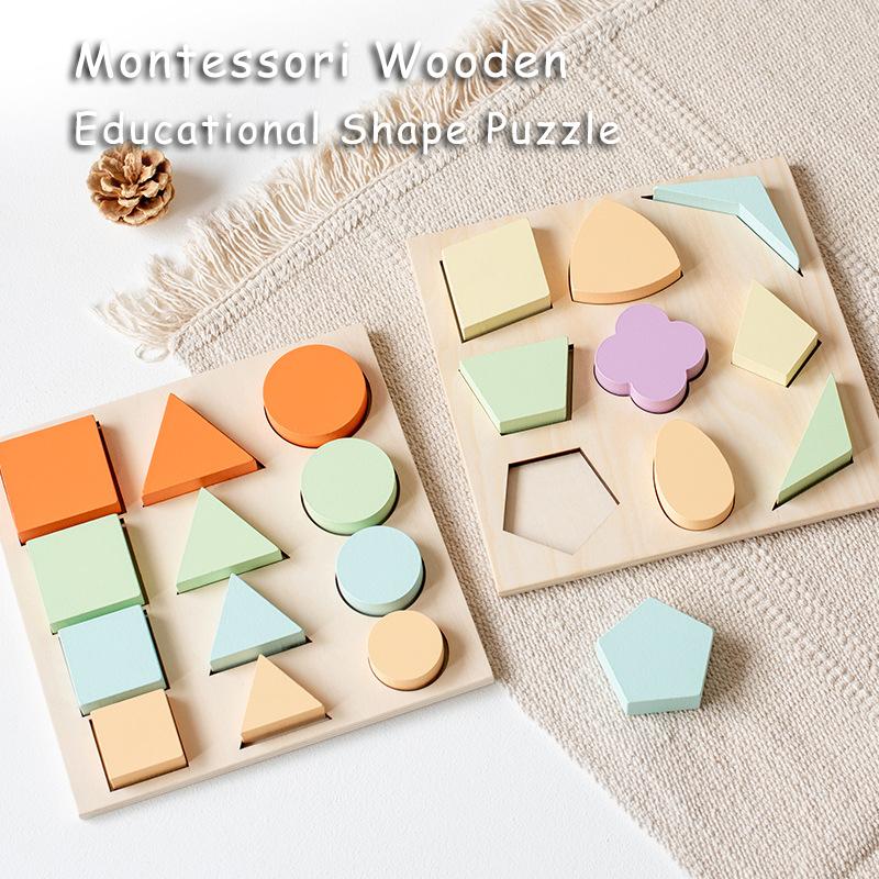 Toddlers Montessori Wooden Shape Puzzles Toys Matching Geometry Panel Sensory Sorting Learning Education Kindergarten Materials