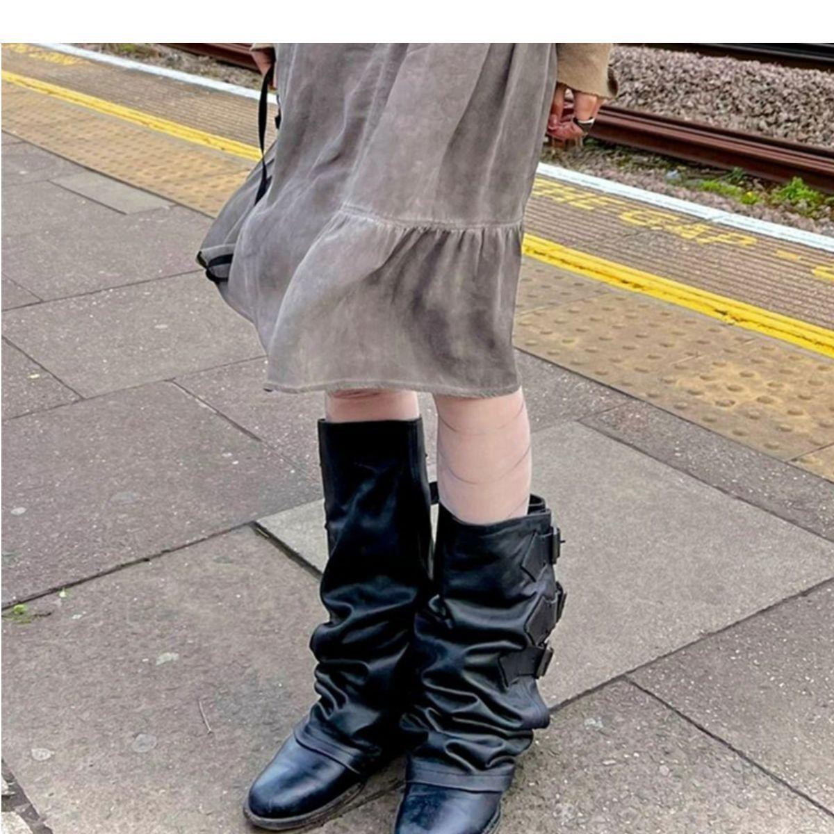 

Short stacking boots women s retro brown old thick heel thick-soled cowboy boots wasteland trouser tube boots retro western boots 40