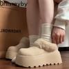 Winter Platform Flats Women Fur Lining Snow Boots Concise Shallow Slip On Shoes Ladies Outdoor Comfort Warm Cotton Short Booties