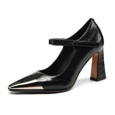 Krazing Pot Sheepskin Suede Vintage Square Toe Size 41 Metal Decoration Thick High Heels Fashion Gladiator Autumn Pumps