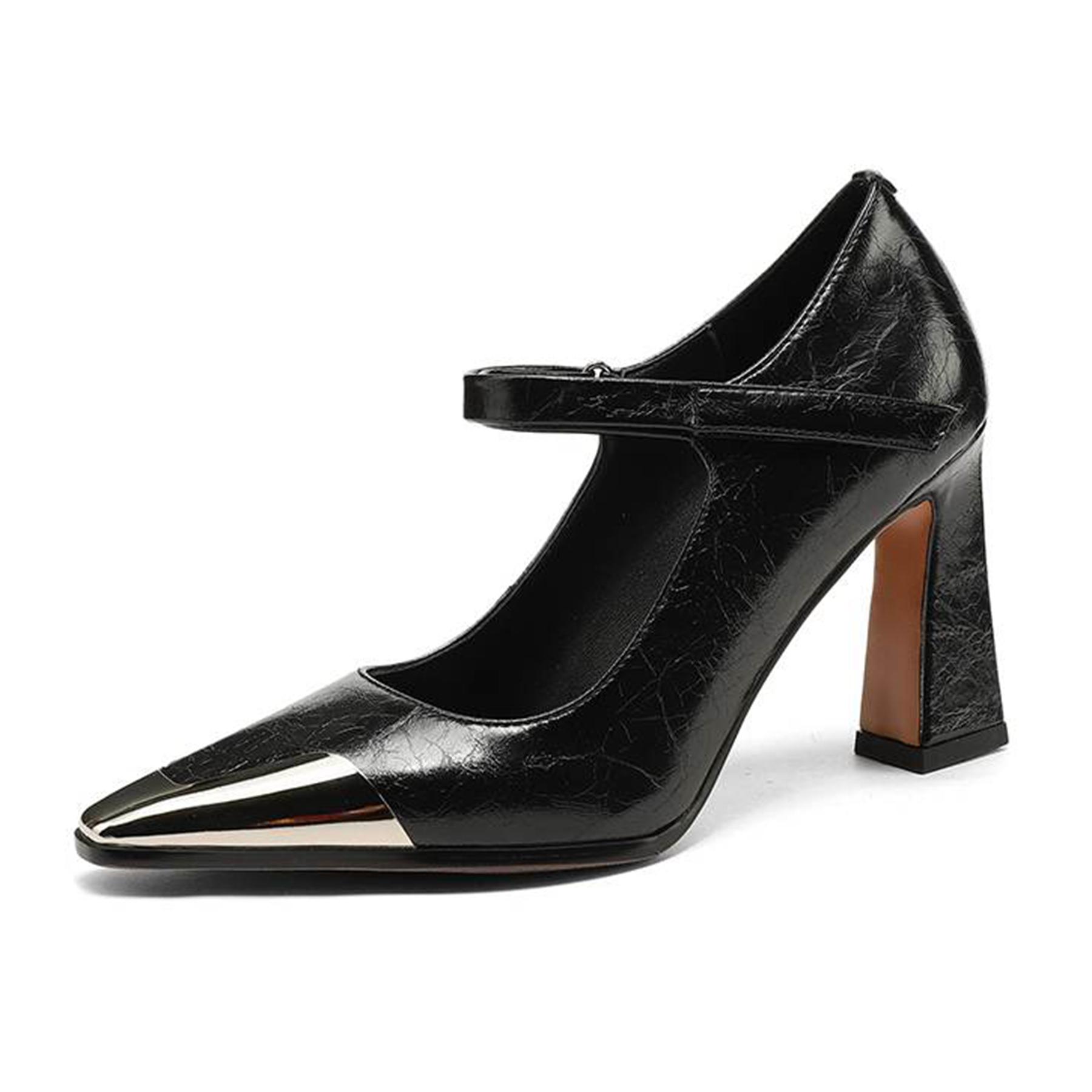 

Krazing Pot Замша из овчины Винтажный квадратный носок Размер 41 Металлическая отделка Толстый высокий каблук Модные гладиаторские осенние туфли 34