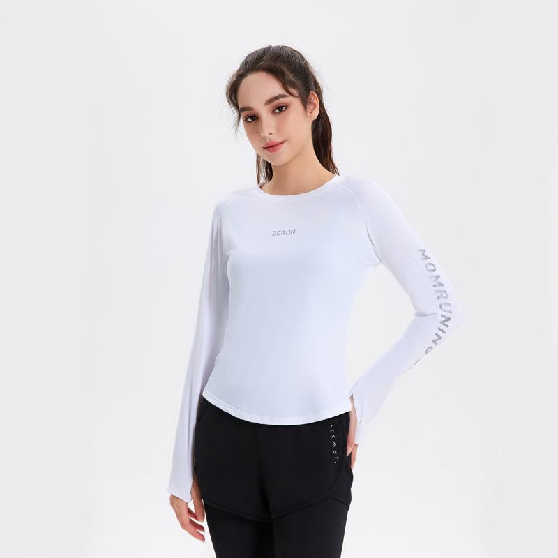 Ice Silk Long Sleeve Women's Quick-Dry Yoga Running Fitness Top - Slim Fit, Round Neck T-Shirt for Spring, Summer, Autumn