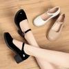 Square buckle thick heel women's shoes summer new women's fashionable versatile shallow mouth shoes elegant simple high heels