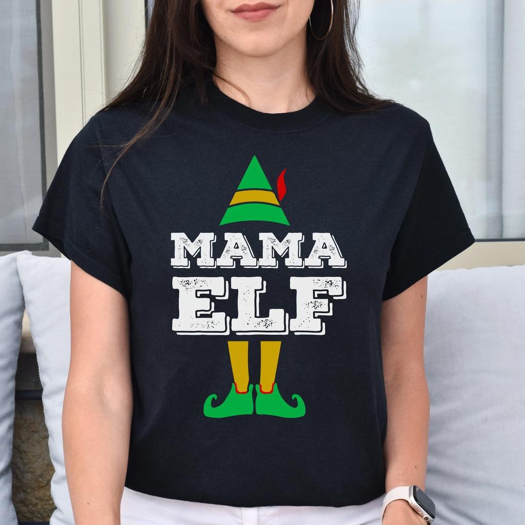 Mama Elf Christmas Unisex Shirt Mother elf Holiday tee Black Dark Heather