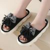 Women's Fashionable Black Bow Slippers with Thick Soles - Comfortable Indoor/outdoor Shoes for All Seasons, Sandals for All Seasons
