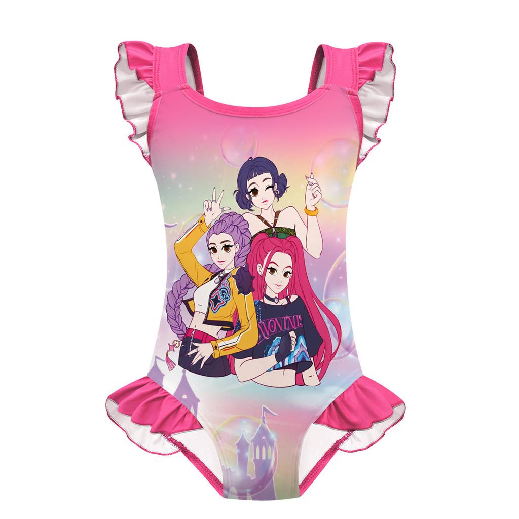 

Детский Девочки Аниме Мультфильм K-Pop Руми Зои Мира Принт Волан Без рукавов Слитный Купальник Купальный костюм 160cm
