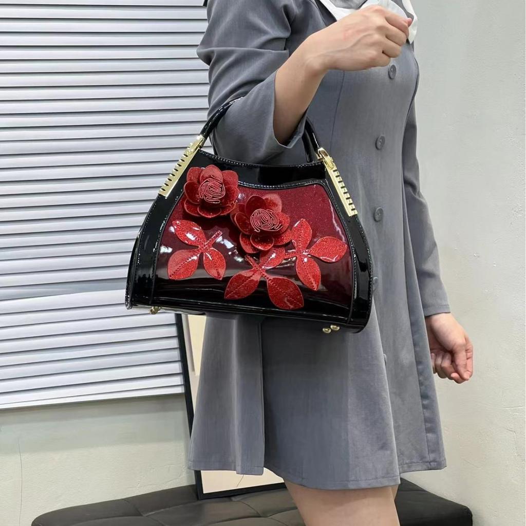 Fashion Embroidery In Mother Big Bag Bright Leather Women'S Bag Atmosphere High-End Messenger Handbag Women