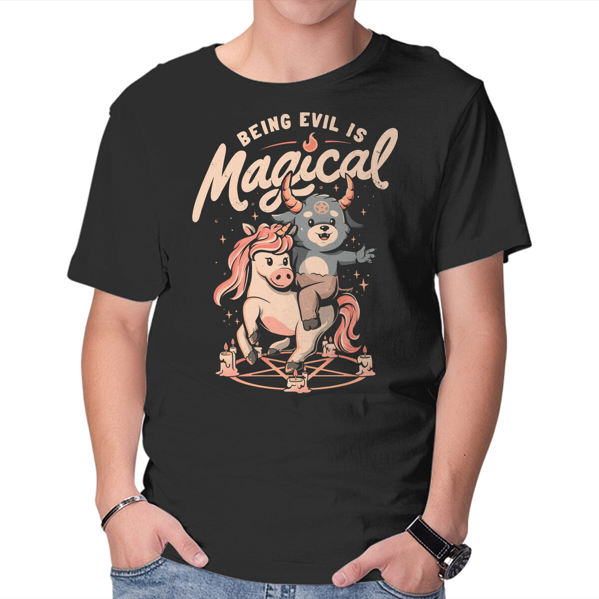 Unisex Crew Neck T-Shirt Being Evil Is Magical Graphic Short Sleeve Casual Tee XXXL