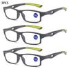 3/5PCS Sport Style Non-Prescription Reading Glasses Anti-Blue Light Rectangular Full Rim Eyewear PC Frame Material