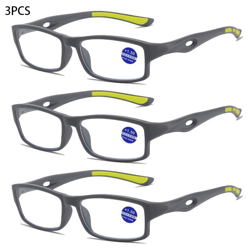 3/5PCS Sport Style Non-Prescription Reading Glasses Anti-Blue Light Rectangular Full Rim Eyewear PC Frame Material