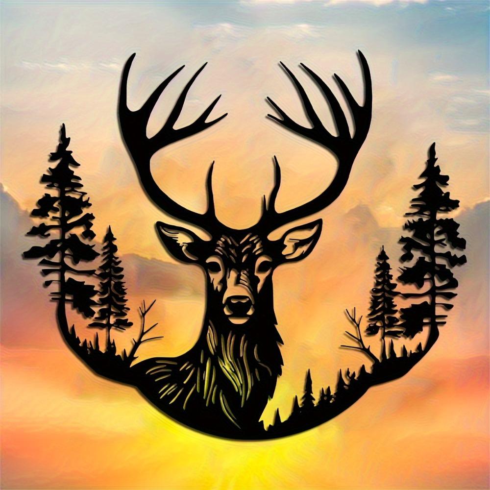 Metal Deer Antler Wall Art, Laser Cut Deer Head Silhouette, Home Decor Metal Cutout, Unique Rustic Ornament