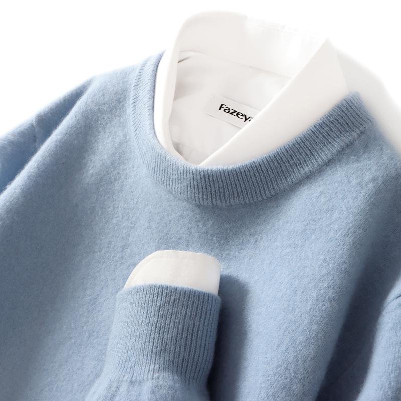 Men's Pure Wool Loose Fit Sweater: Casual & Formal Round Neck for Autumn/Winter