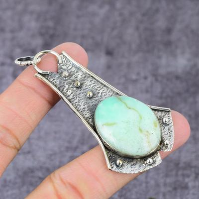 Natürlicher Chrysopras-Edelstein, handgefertigter Anhänger aus 925er Sterlingsilber, 8,6 cm, y6v22