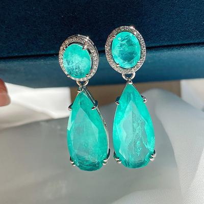 Retro Big Water Drop Náušnice Simulace Emerald Bar Náušnice, Modré Paraiba Náušnice pro ženy