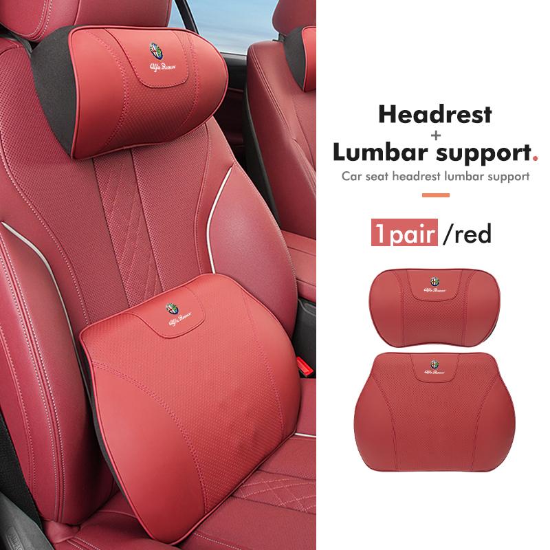 RWXI1 For Alfa Romeo Leather Car Seat Headrest Neck Poillow Lumbar Mat Auto Accessories GT Stelvio F1 Brera Volante Tonale Gloria