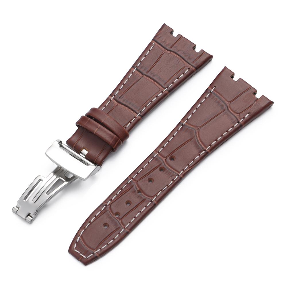 Top Layer Genuine Cowhide Watch Strap for AP Audemars 15400 15703 26320 Royal Oak Offshore Series Men27mm Black Brown Watch Band