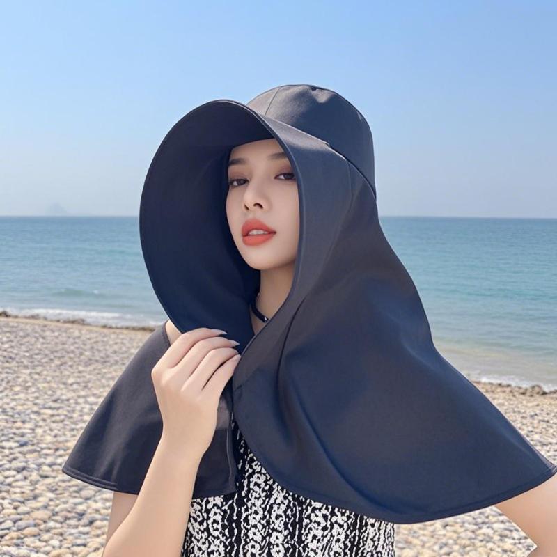 

1PCS Summer Women s Sun Protection Sunshade Beach UV Protection Hat Large Brim Face Covering Hat Face Mask Neck Protection Hat