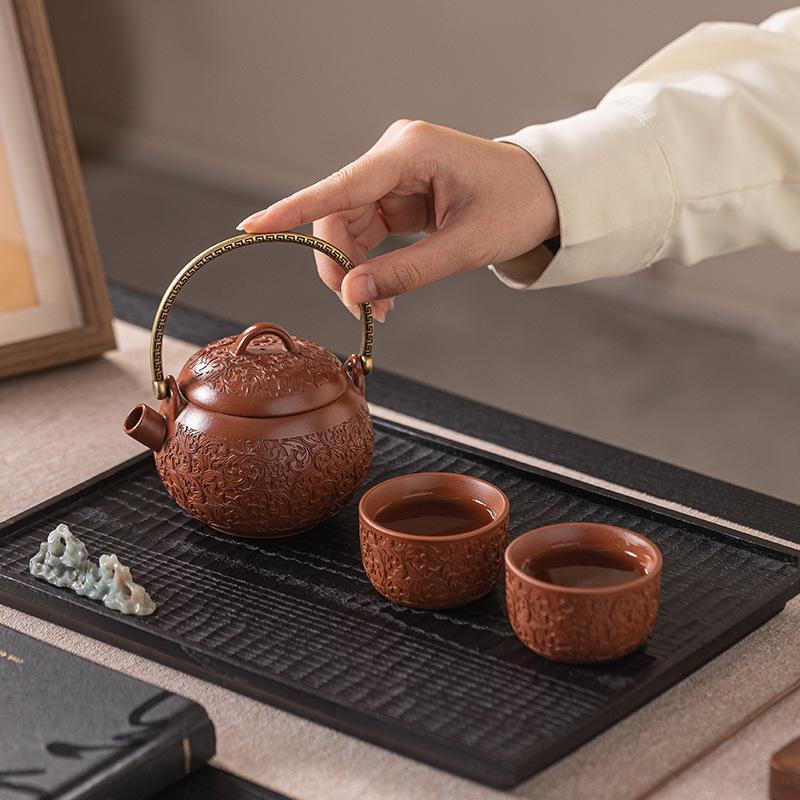 Original Purple Clay Anti-Scald Kung Fu Teapot with Ceramic Handle - Chinese Style Gift Box