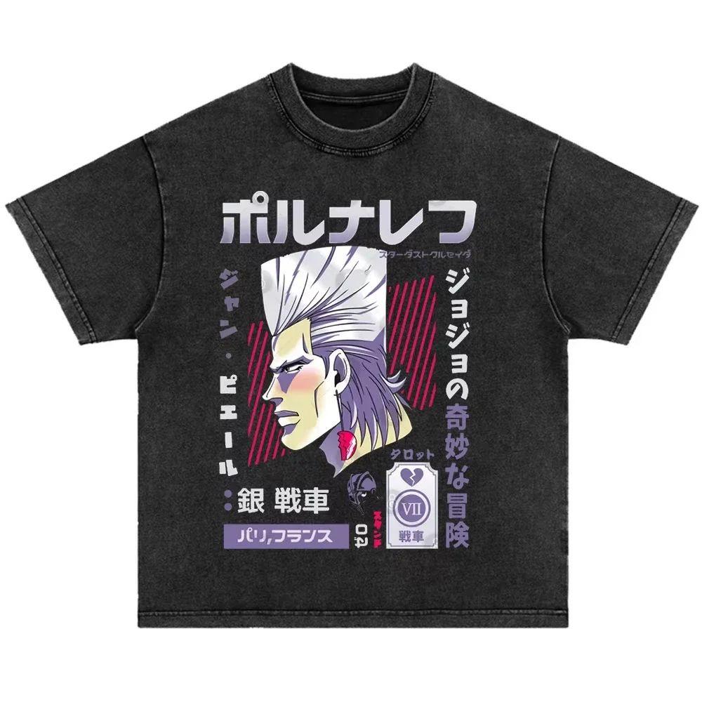 Japonské anime Jojo Bizarre Adventure Vintage prané tričko Killer Queen grafická trička Pánské Dámské Cosplay Nadměrné tričko