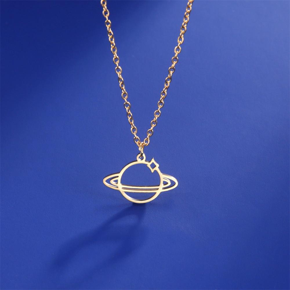  Saturn Planet Star Pendant Necklace for Women Girls Stainless Steel Paperclip Chain Space Creative Romantic Jewelry Gift