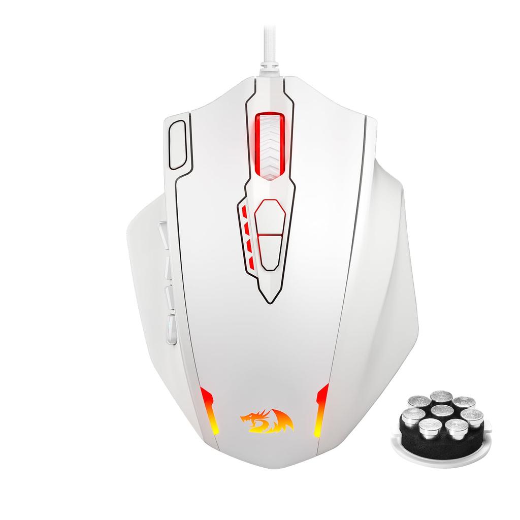 Redragon M908 Impact RGB LED MMO Gaming Mouse with 12 Side Up To DPI Optical Wiring Ergonomic High 18 Programmable Macro Comfortable White Buttons,