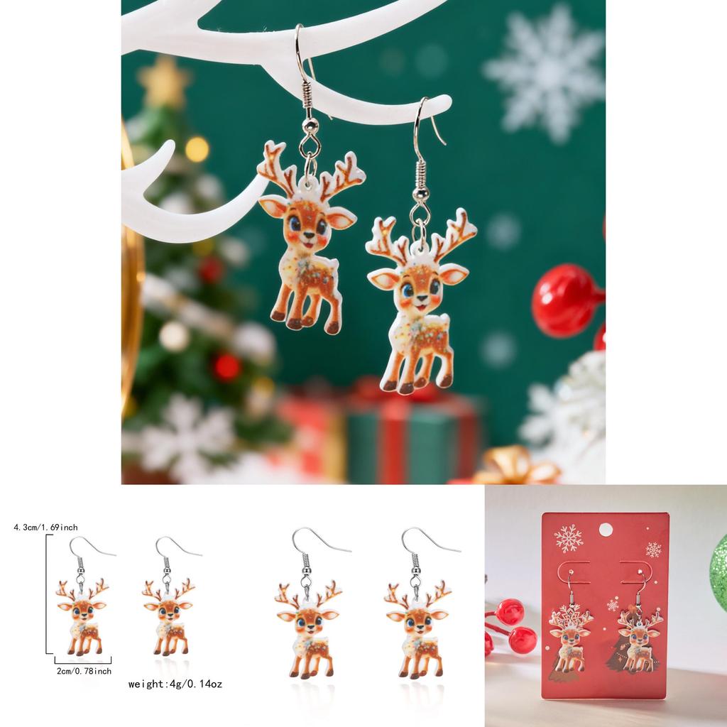 Christmas Deer Acrylic Earrings With Geometric Design For Holiday Party Wear