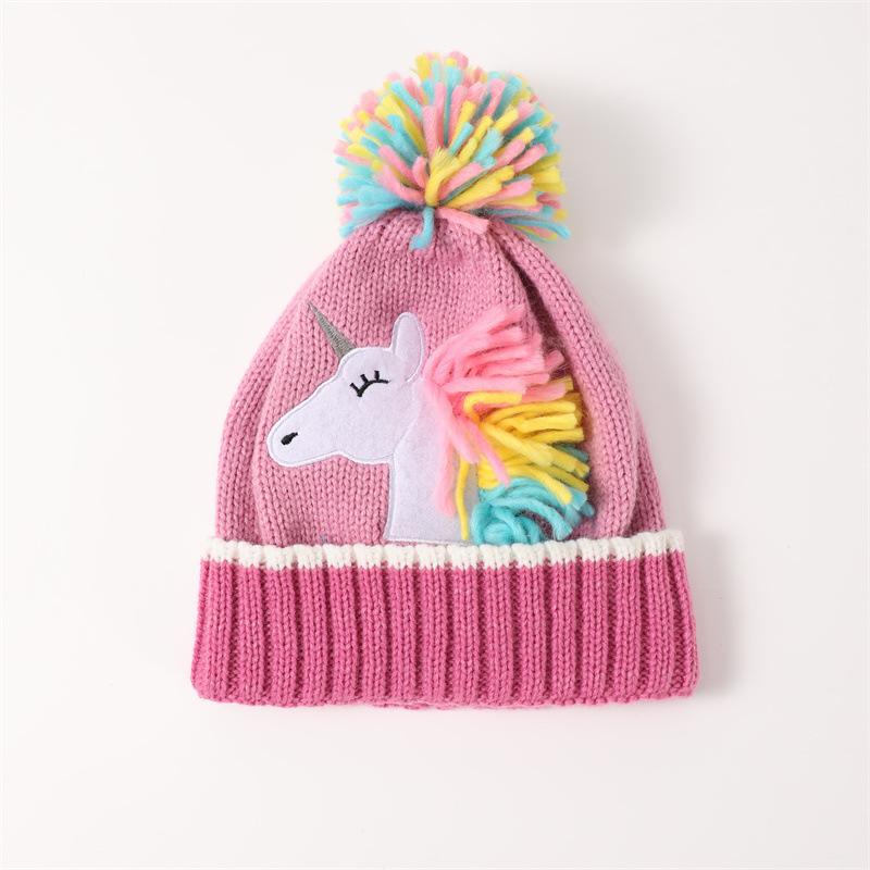 Unicorn Beanie Mittens Set for Kids Girl Cute Fashion Plush Fleece Lined Winter Hat with Gloves Cartoon Animal Ear Thermal Set