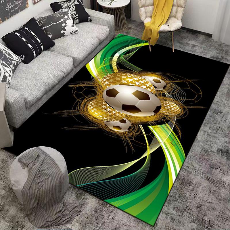 Modern Soccer Ball Carpet with Green Yellow Abstract Design Suitable for use as an anti-slip for living room bedroom sofas