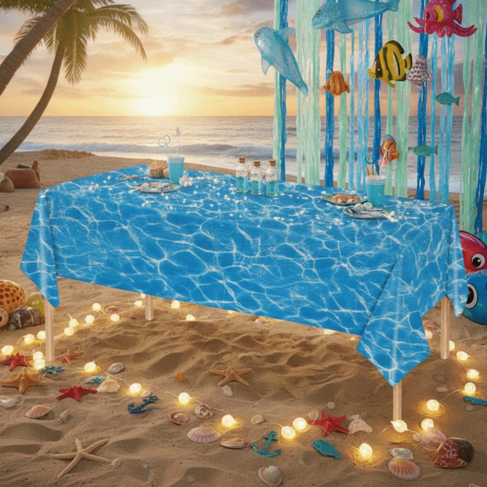 3PCS Odorless Ocean Theme Party Tablecloth Plastic Ocean Wave Table Cover Beach