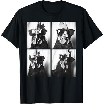 Sonnenbrille tragen Foto Bauernhof Huhn T-Shirts Männer Frauen Baumwolle Humor Streetwear T-Shirt Kurzarm Unisex Lockere Kleidung