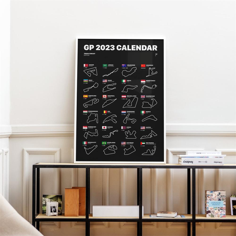 F1 2023 Calendar Poster Circuit 2023 Season Prints Sports Race Car Track Prints Grand Prix Canvas Painting Office Wall Art Decor