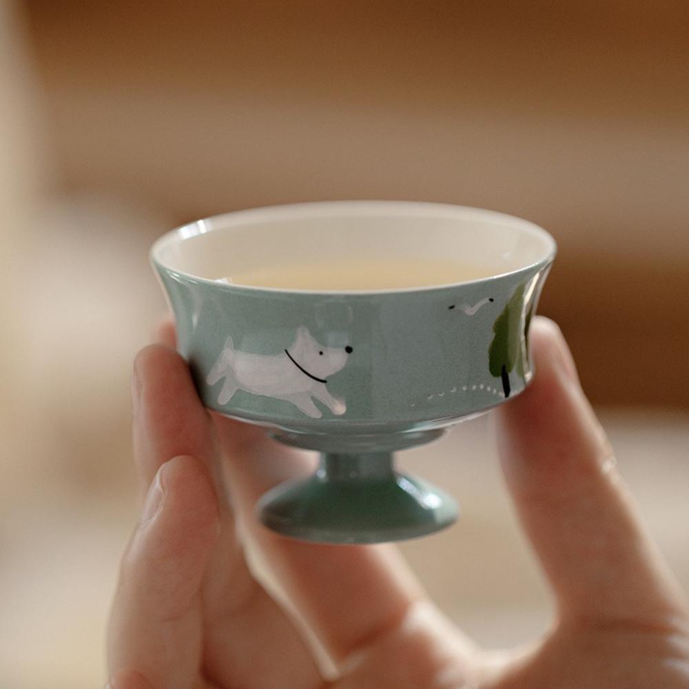 Kreative handbemalte Welpenbesitzer-Teetasse im japanischen Stil, High-End-Pastellfarbe, Warmes Zimmer, Gongfu-Teeservice, Teetasse