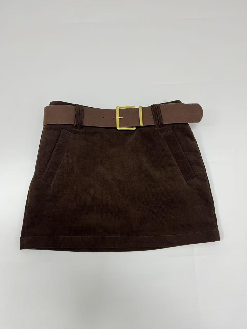 

Retro Corduroy Mini Skirt with Safety Shorts & Belt (Autumn/Winter Collection) Large кавовий