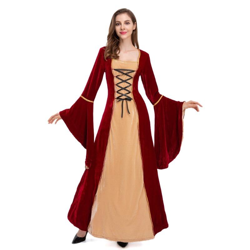 

Vintage court horn sleeve long dress medieval waist princess queen dress M