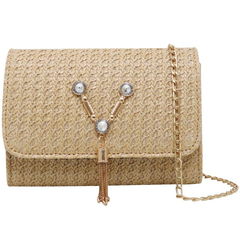 Women's bag summer new embroidered bag chain crossbody small square bag fringed pearl shoulder bag one piece
